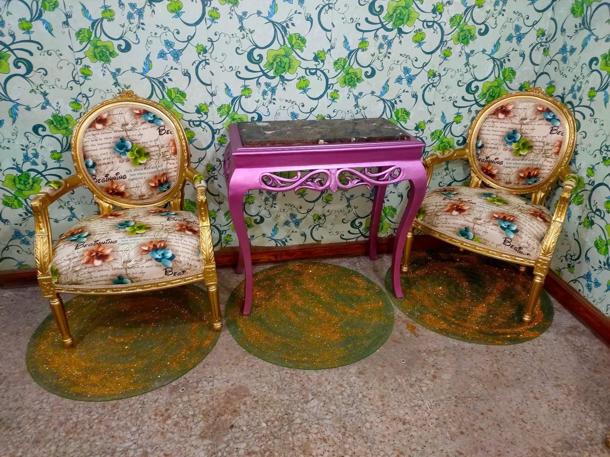 Pair of armchairs Louis XV style printed flower