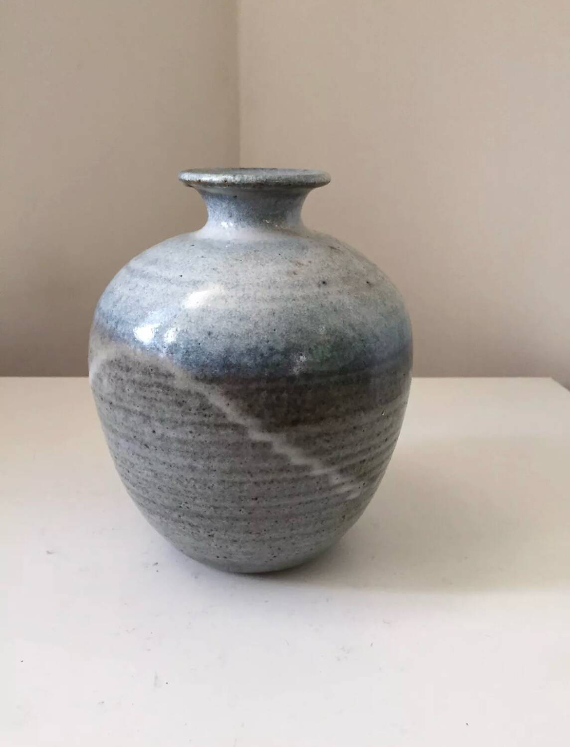 Vintage stoneware ceramic round ball vase