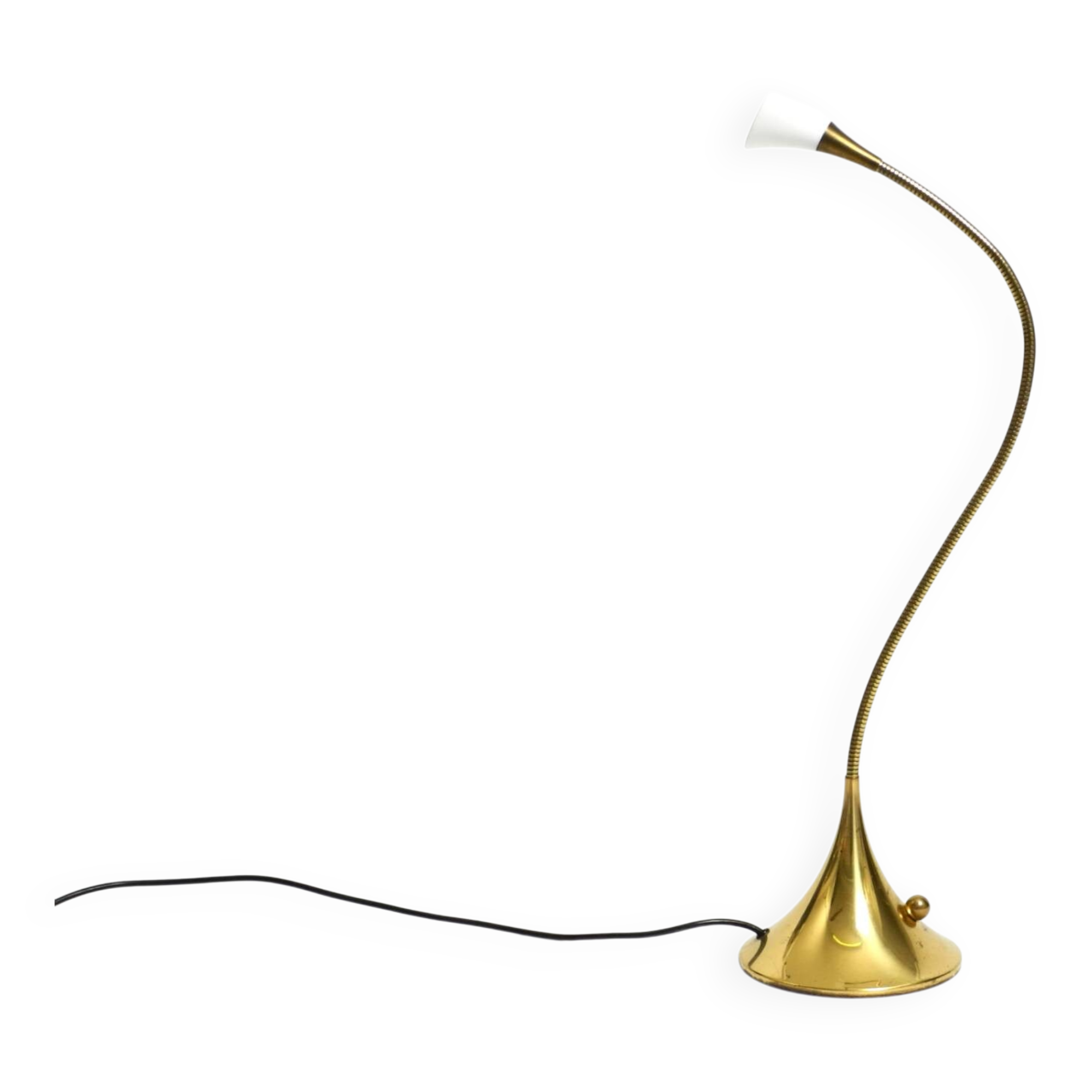 1980s brass halogen table lamp by Florian Schulz model Esa with gooseneck