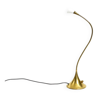 1980s brass halogen table lamp by Florian Schulz model Esa with gooseneck