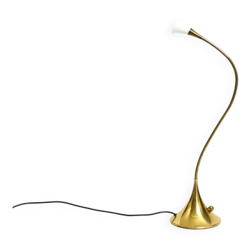 1980s brass halogen table lamp by Florian Schulz model Esa with gooseneck
