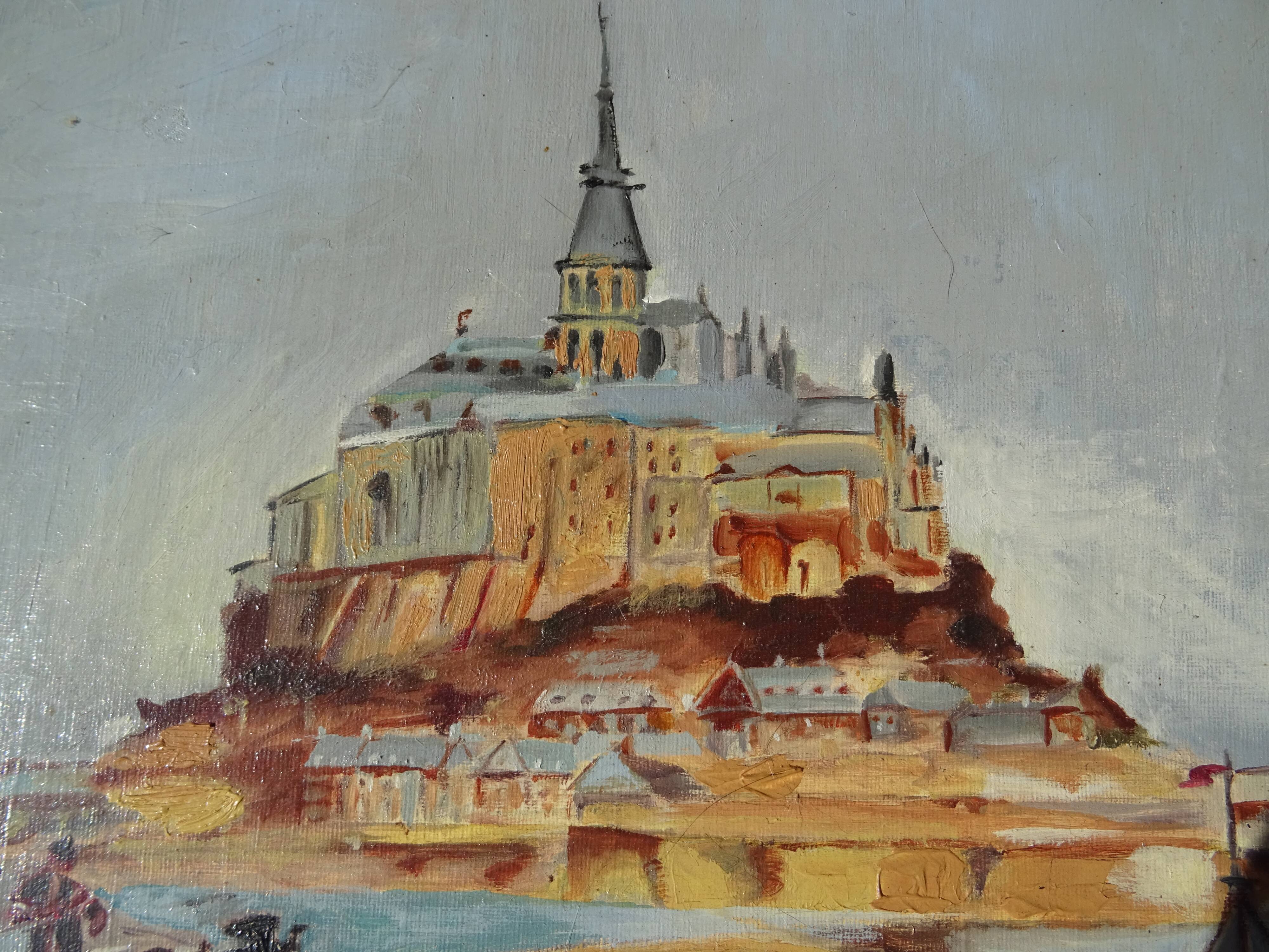 Mont Saint Michel Normandy seascape painting signed 57 x 49 cm