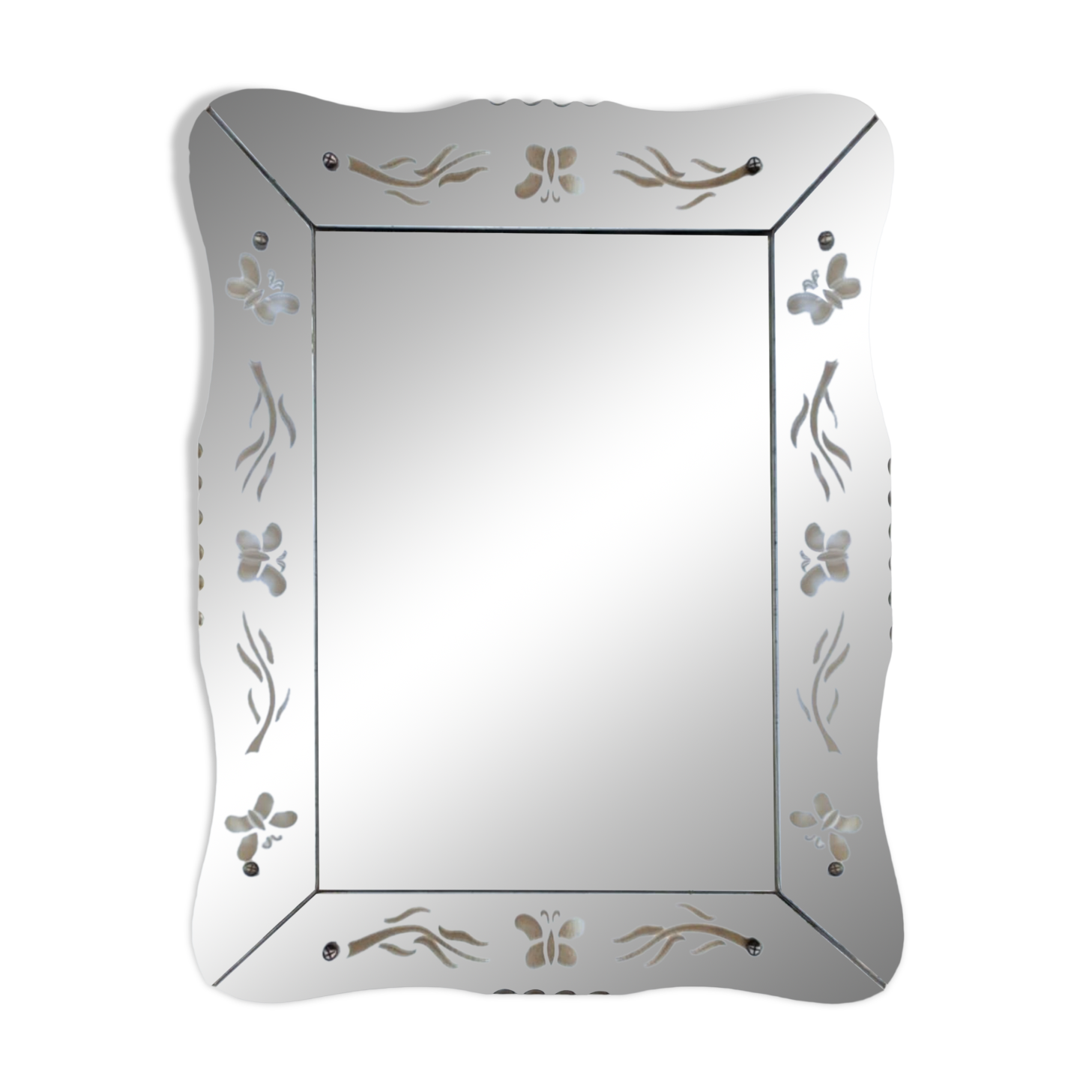 Beveled Venetian mirror - butterfly decor - Height: 61 cm