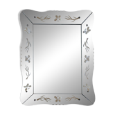 Miroir vénitien biseauté - décor papillons - Hauteur : 61 cm