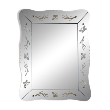 Beveled Venetian mirror - butterfly decor - Height: 61 cm