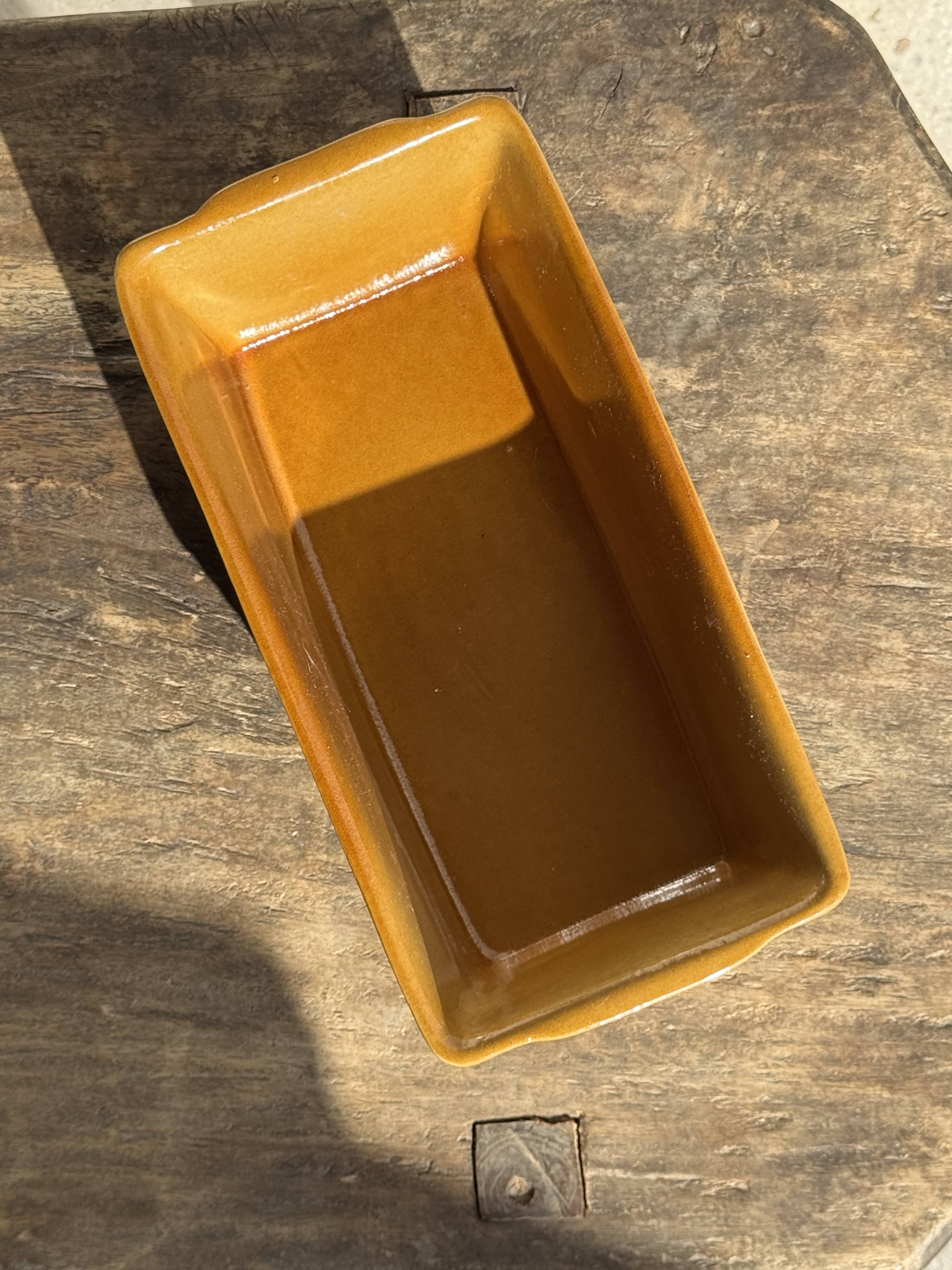 Large ceramic terrine dish in honey and caramel colour H10 L29