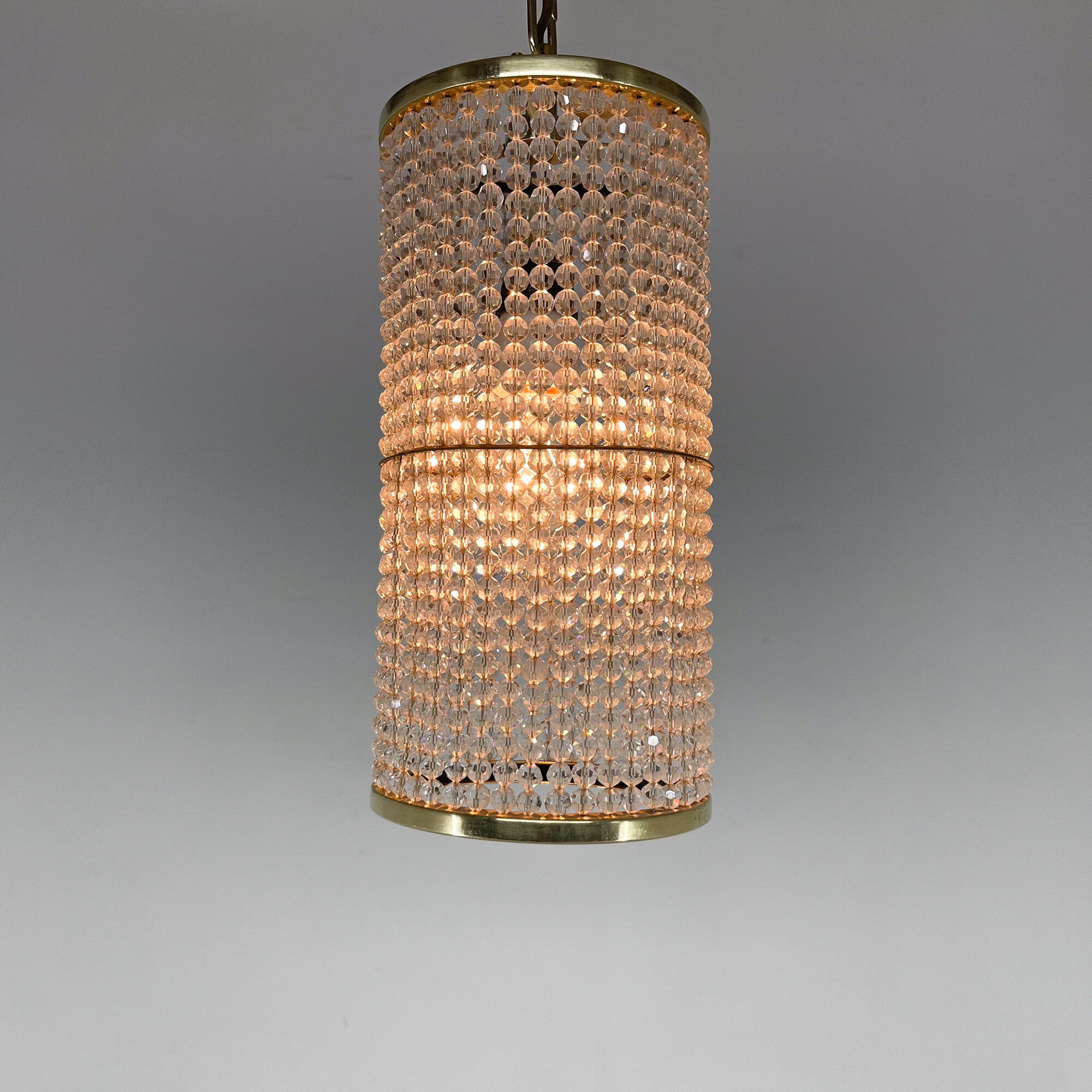 1960s brass & crytal chandelier by Preciosa Glassworks, Czechoslovakia