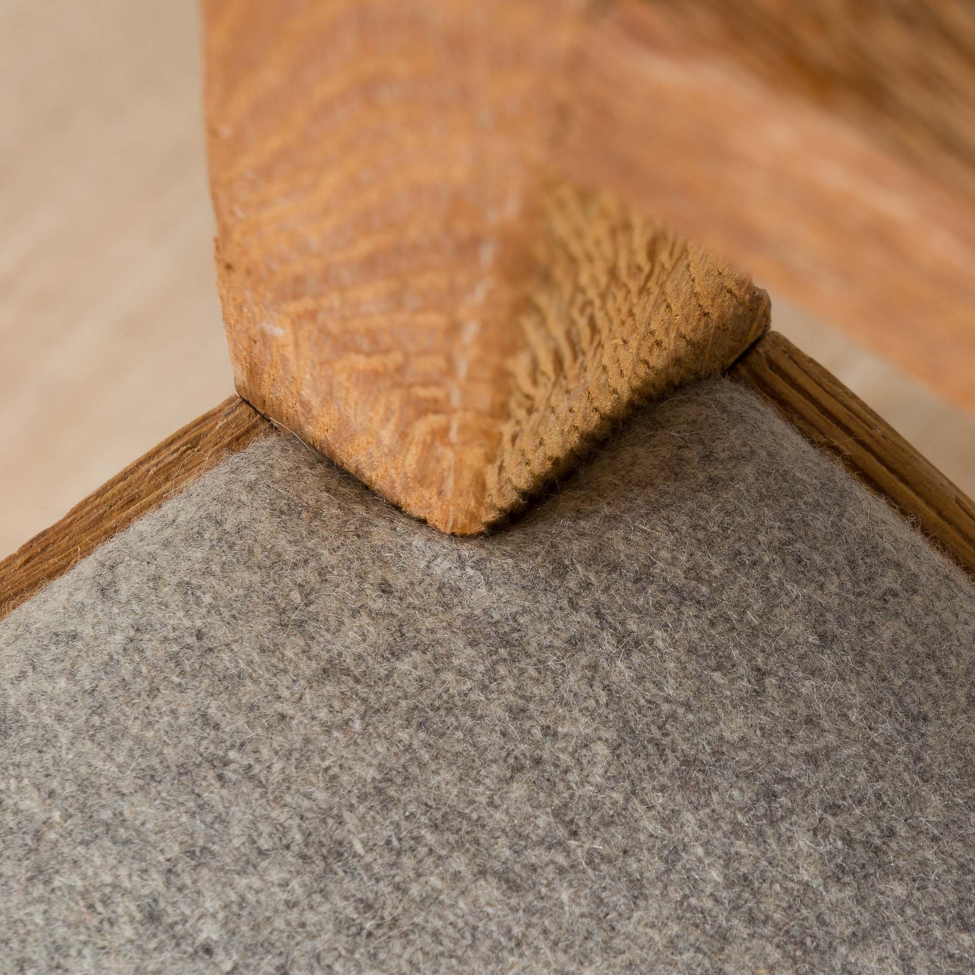 Set Of 6 Mid Century oak dining chairs by Fritz Hansen, natural wool upholstery, 1950s