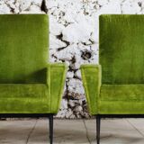 Pair of green velvet armchairs, 1950