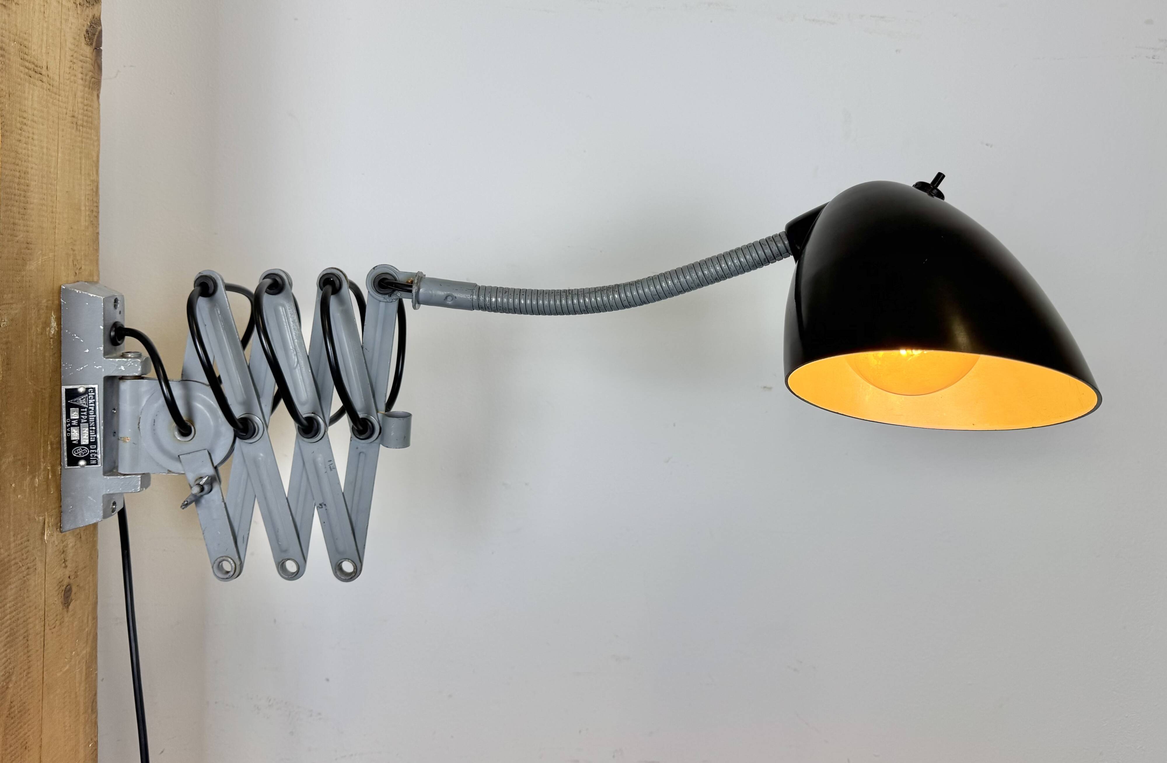Grey Industrial Scissor Wall Lamp from Elektroinstala, 1960s