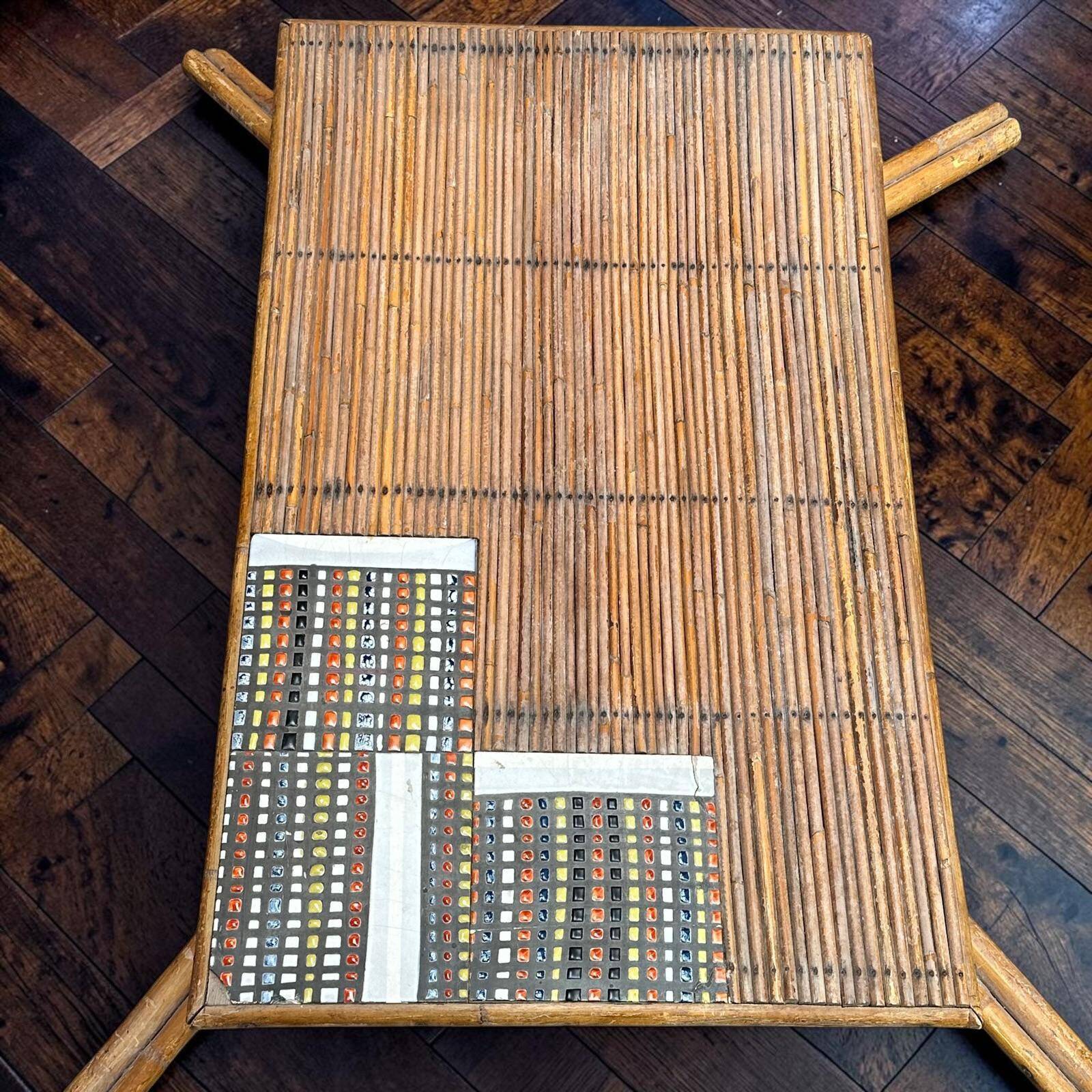 Rattan and ceramic coffee table by Roger Capron