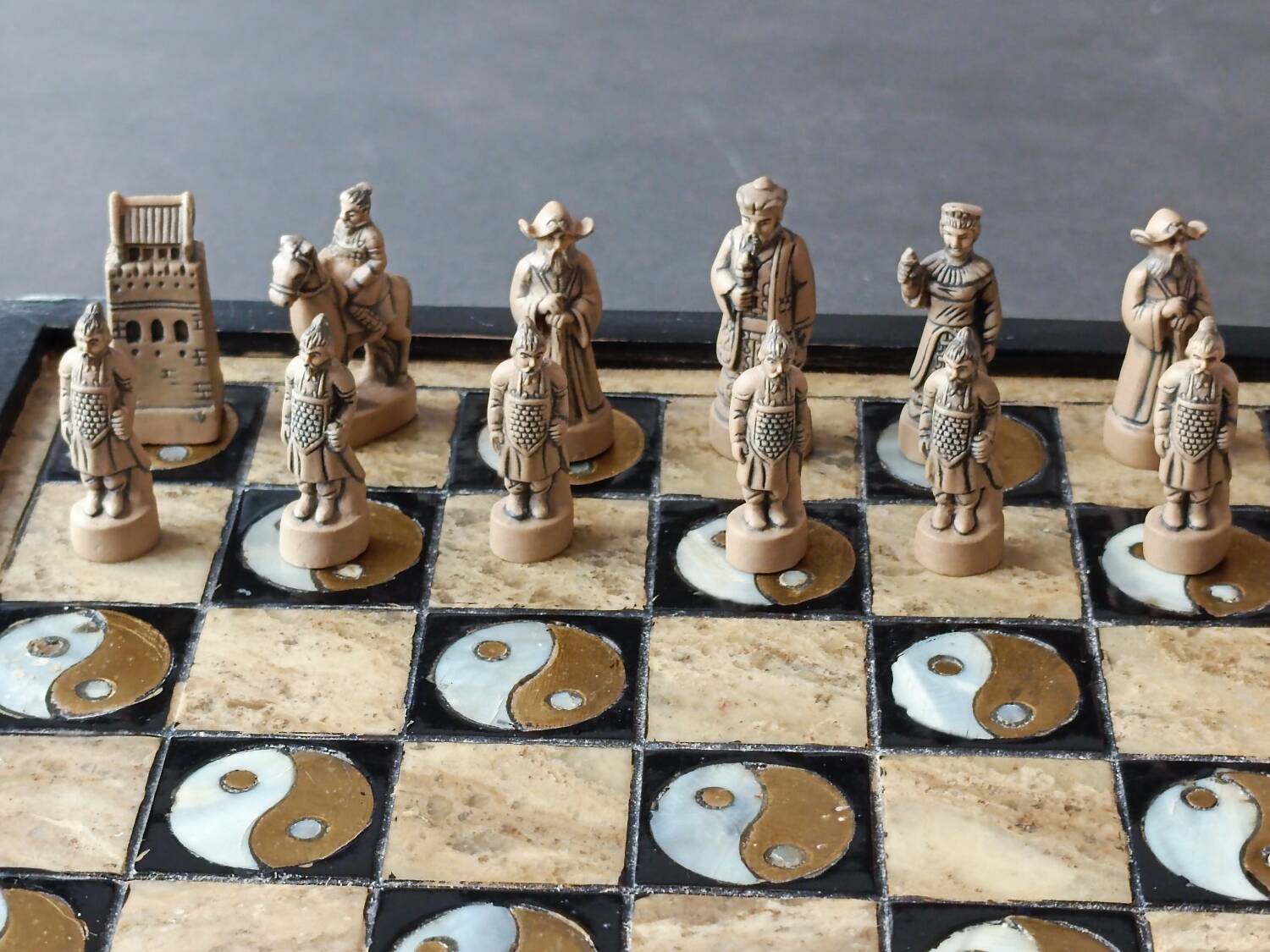 Chess in wood and mother-of-pearl