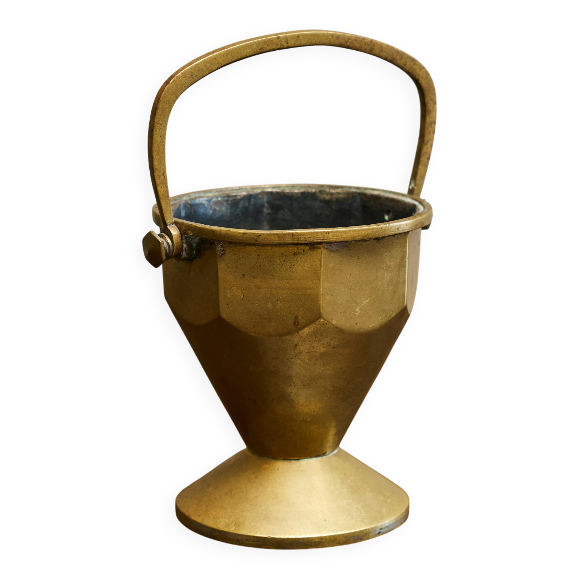 Art Deco brass waste bin with handle, early 20th century