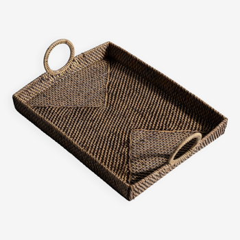 Rectangular Asian handmade basket with circular handle L:45 l:35