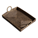 Rectangular Asian handmade basket with circular handle L:45 l:35