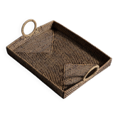 Panier artisanal asiatique rectangulaire à anse circulaire L:45 l:35