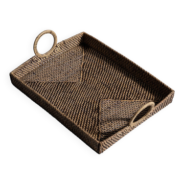 Rectangular Asian handmade basket with circular handle L:45 l:35