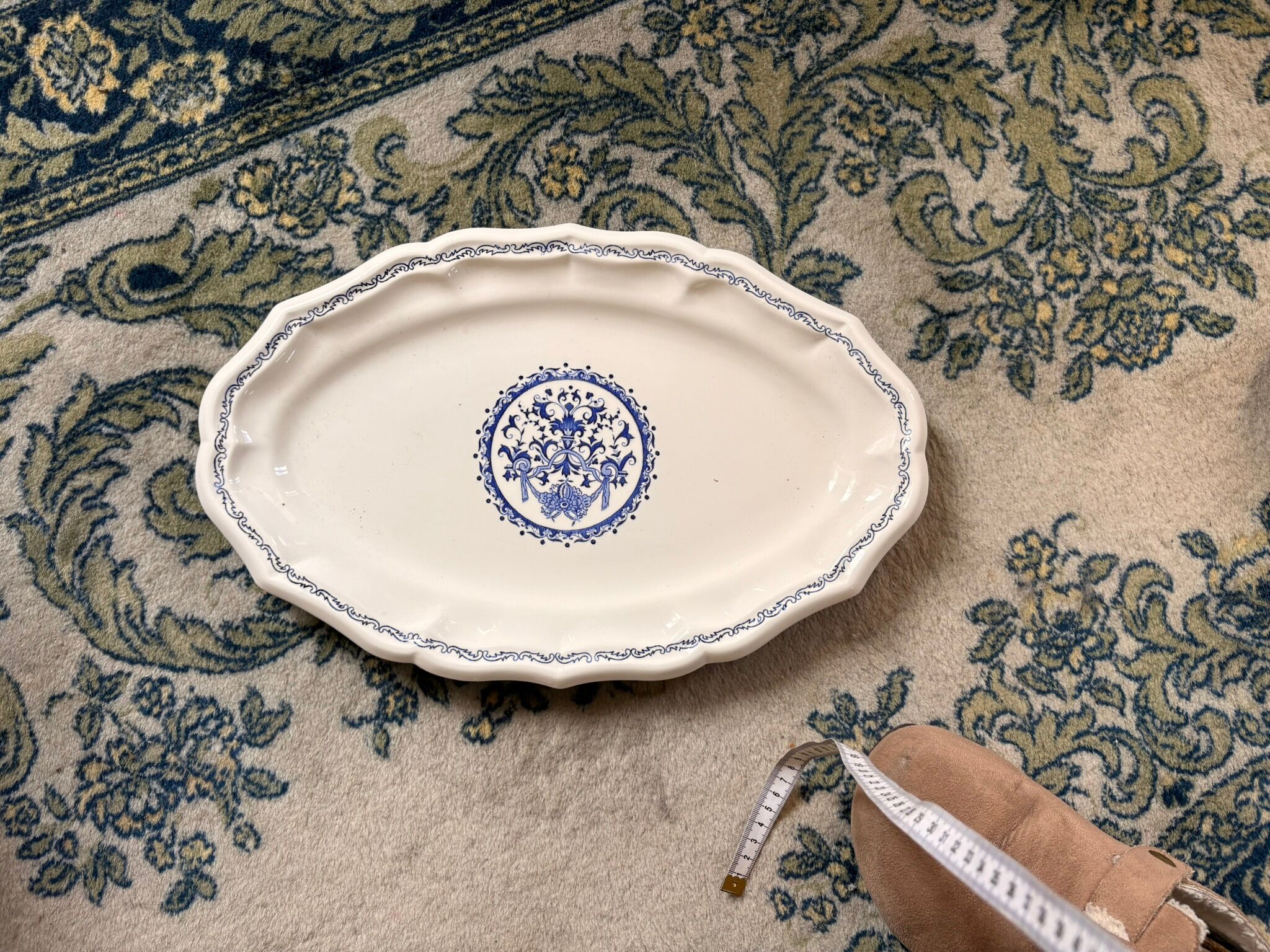 Old Dish Basket Vegetable Dish Earthenware Gien Rouen Renaissance Blue Model