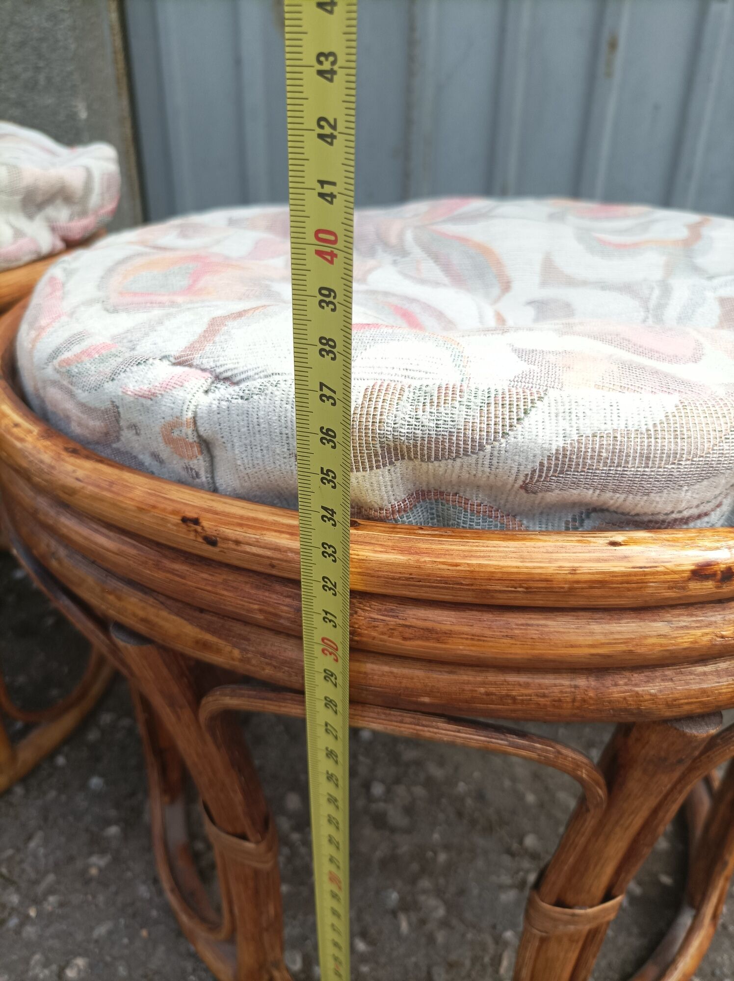 Pair old ottoman stools foot rest round wicker vintage rattan