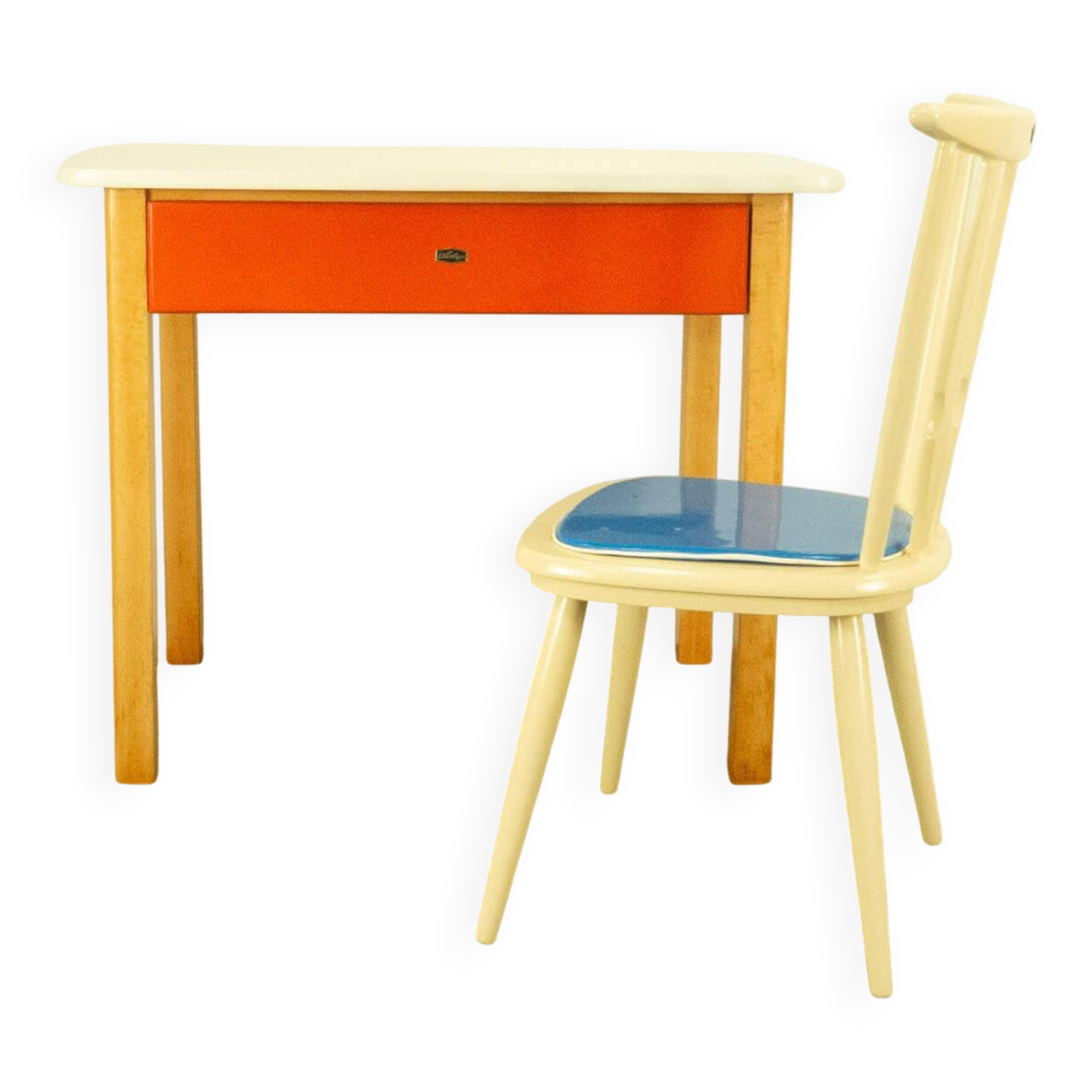 Children's vintage desk with chair, beech and formica, 60s