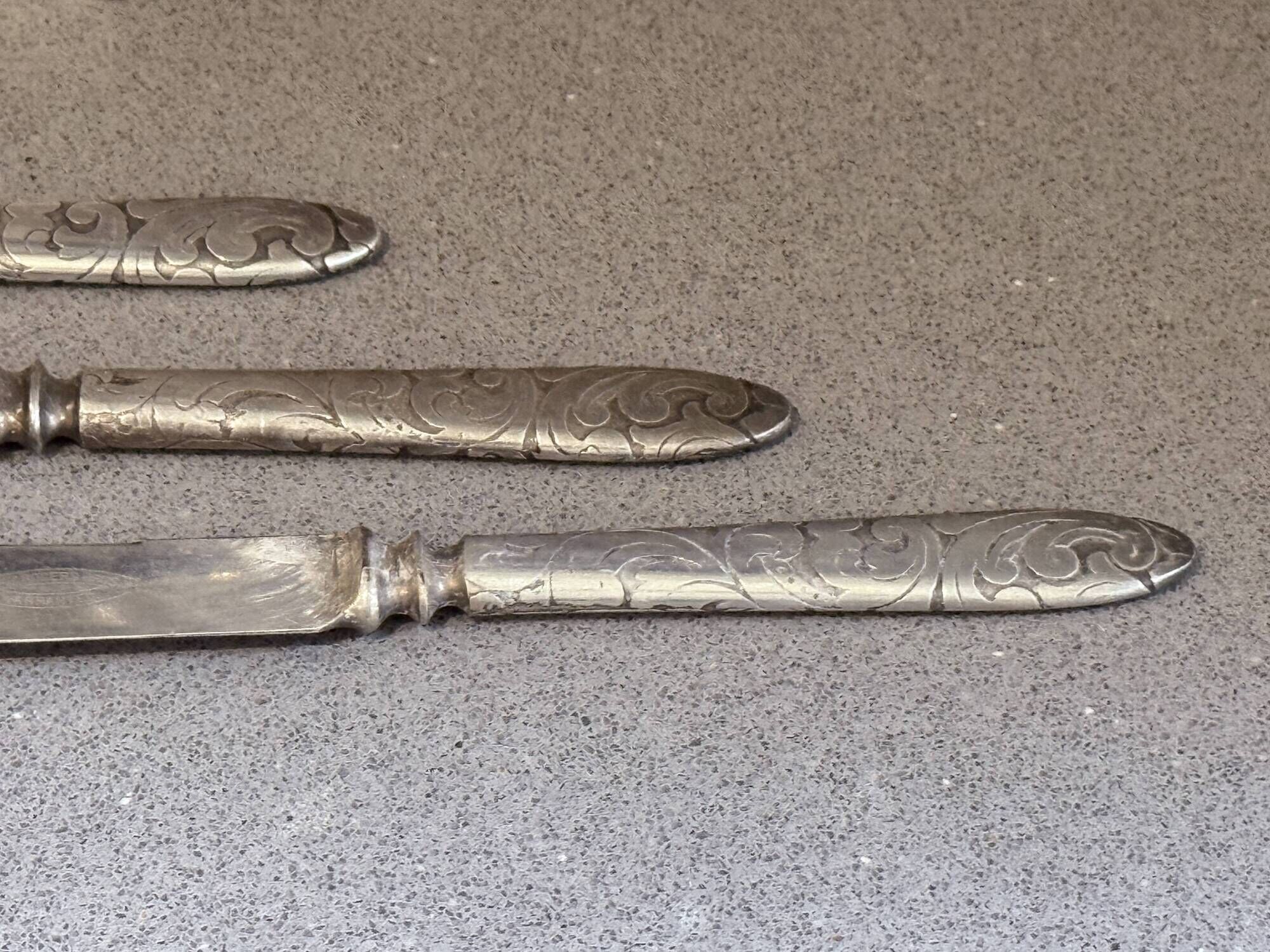 Rare Antique Art Nouveau Knife Set, Silver Plated 12 Fruit Knifes & Decor Stand
