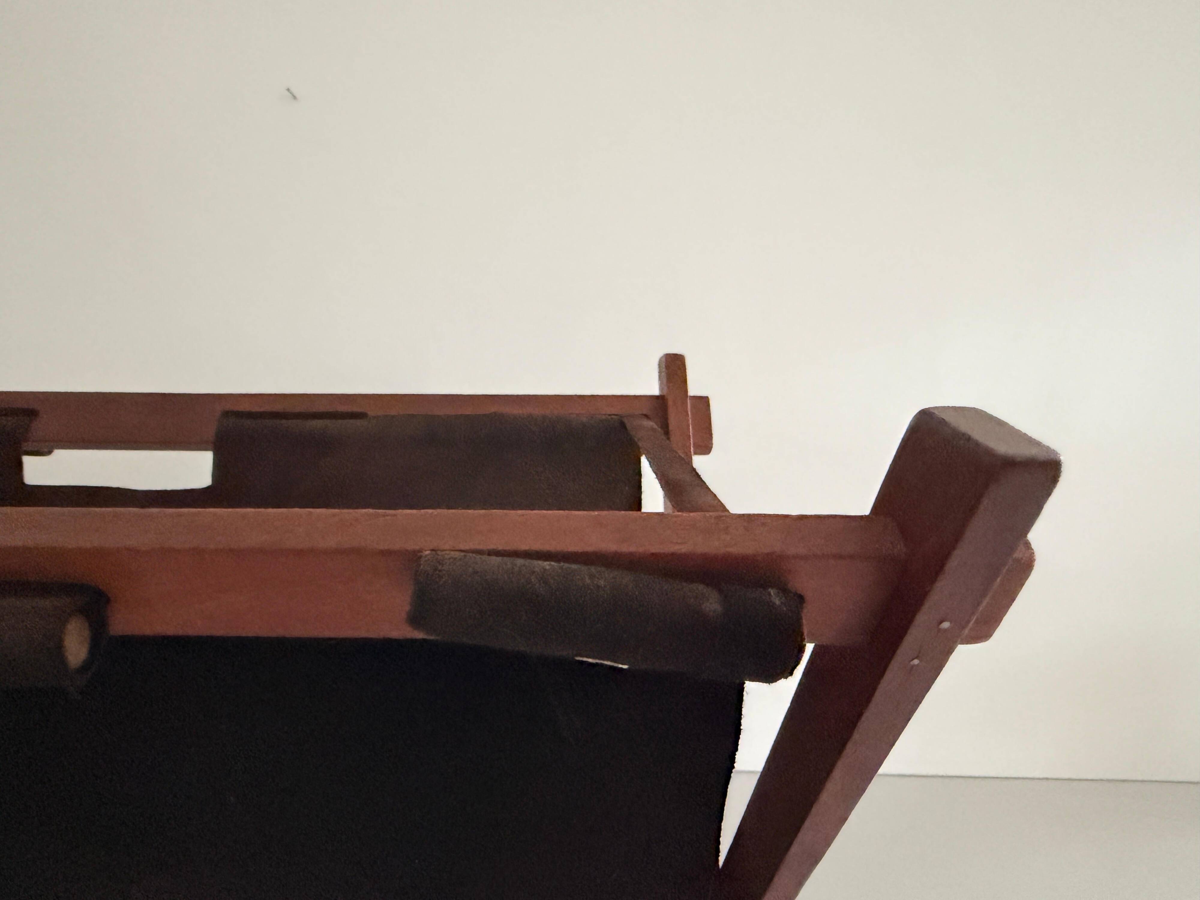 Support stand for mid-century teak and suede magazines and newspapers, 1960, Germany.