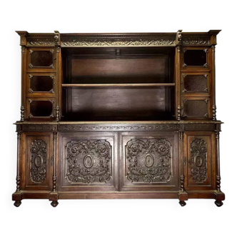 Renaissance bookcase in solid carved walnut circa 1850