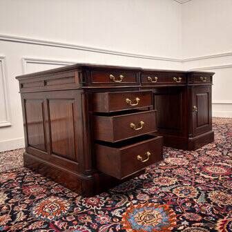 Classic English partner desk green leather