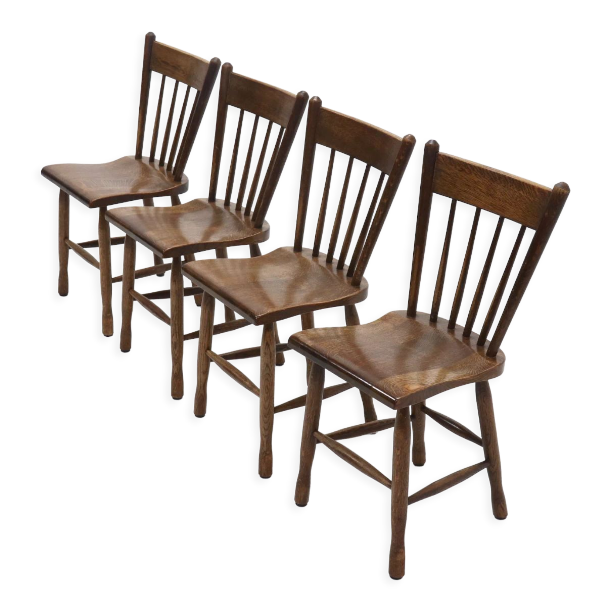 Ensemble de 4 chaises en chêne massif hollandais brutaliste des années 1960