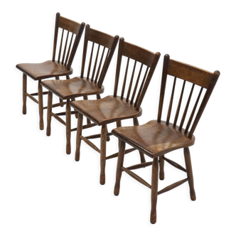 Set of 4 Brutalist Dutch Solid Oak Dining Chairs 1960s