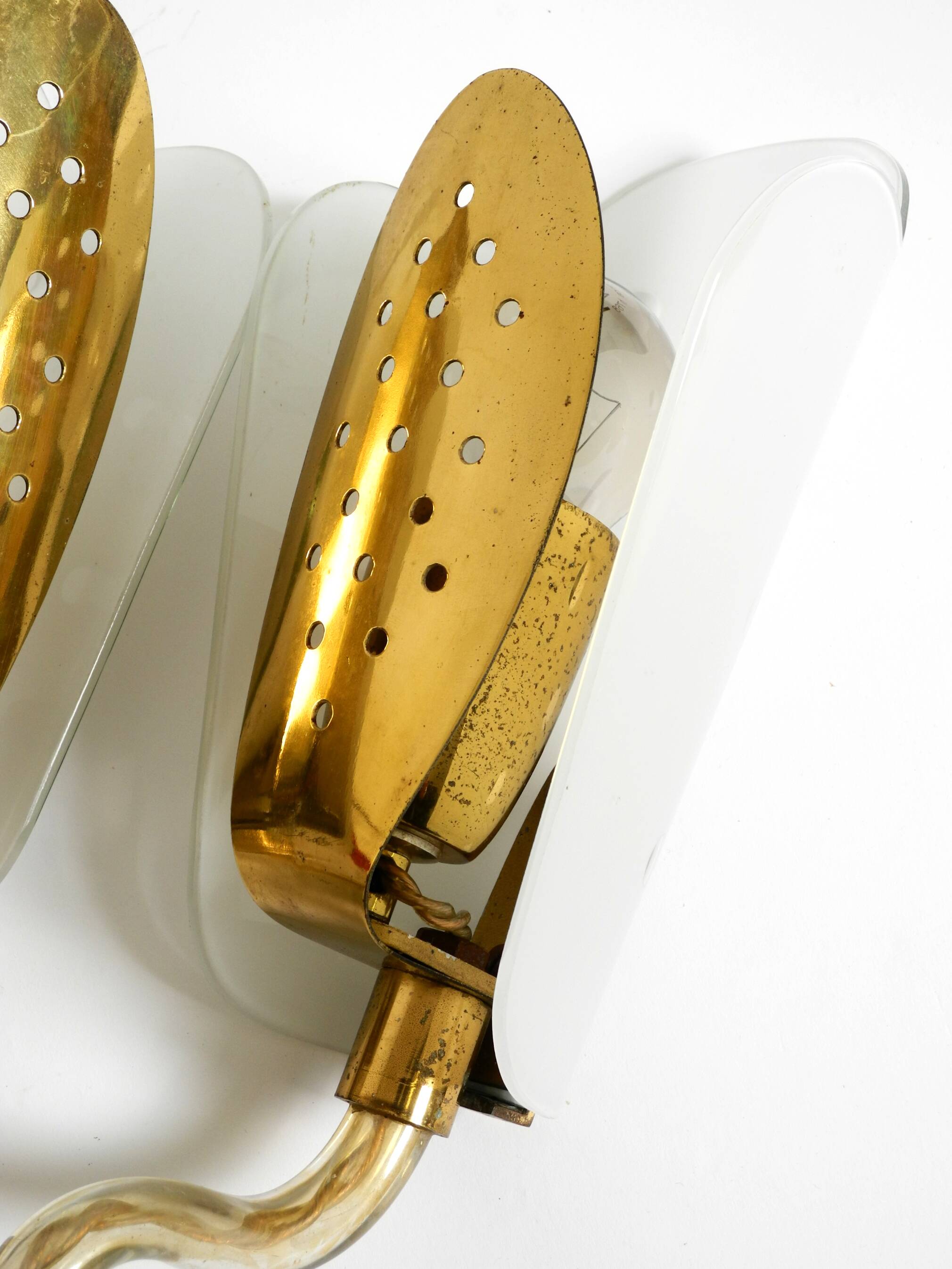 Beautiful large Mid Century Modern wall lamp made of brass and glass