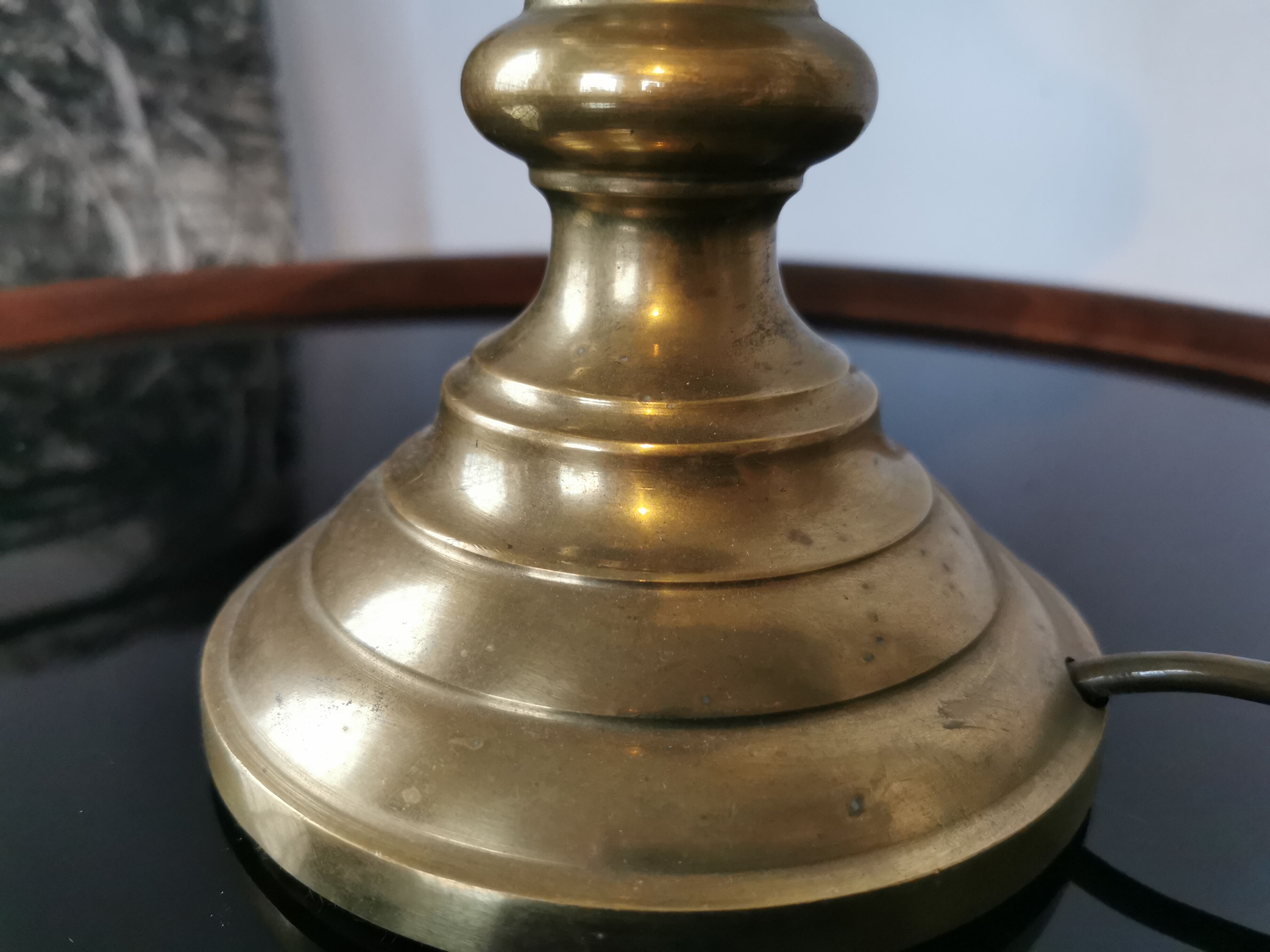 Brass lamp and mother-of-pearl lampshade circa 1970/80