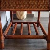 Rattan drawer table, bamboo and braided wicker