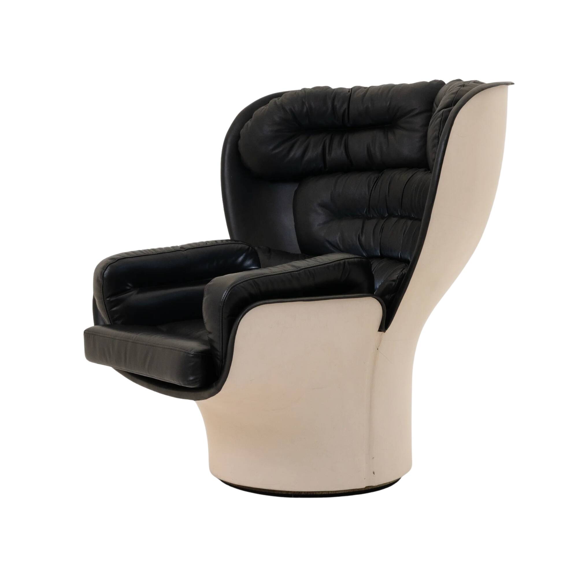 Elda Chair, Joe Colombo, Comfort, Black and Creme, Italy, circa 1970