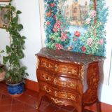Louis XV inlaid chest of drawers in amaranth and mahogany veneer 101 x 89 cm