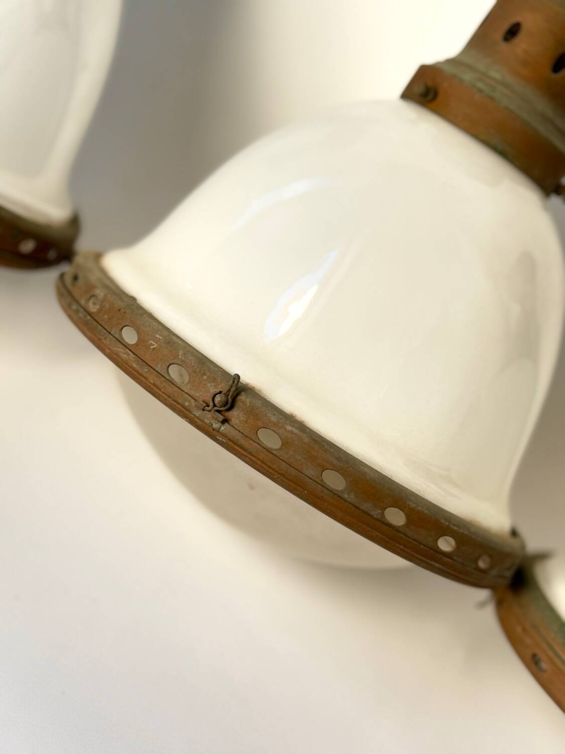 Bauhaus Art Deco Suspension Set in Opaline Glass and Brass 1930