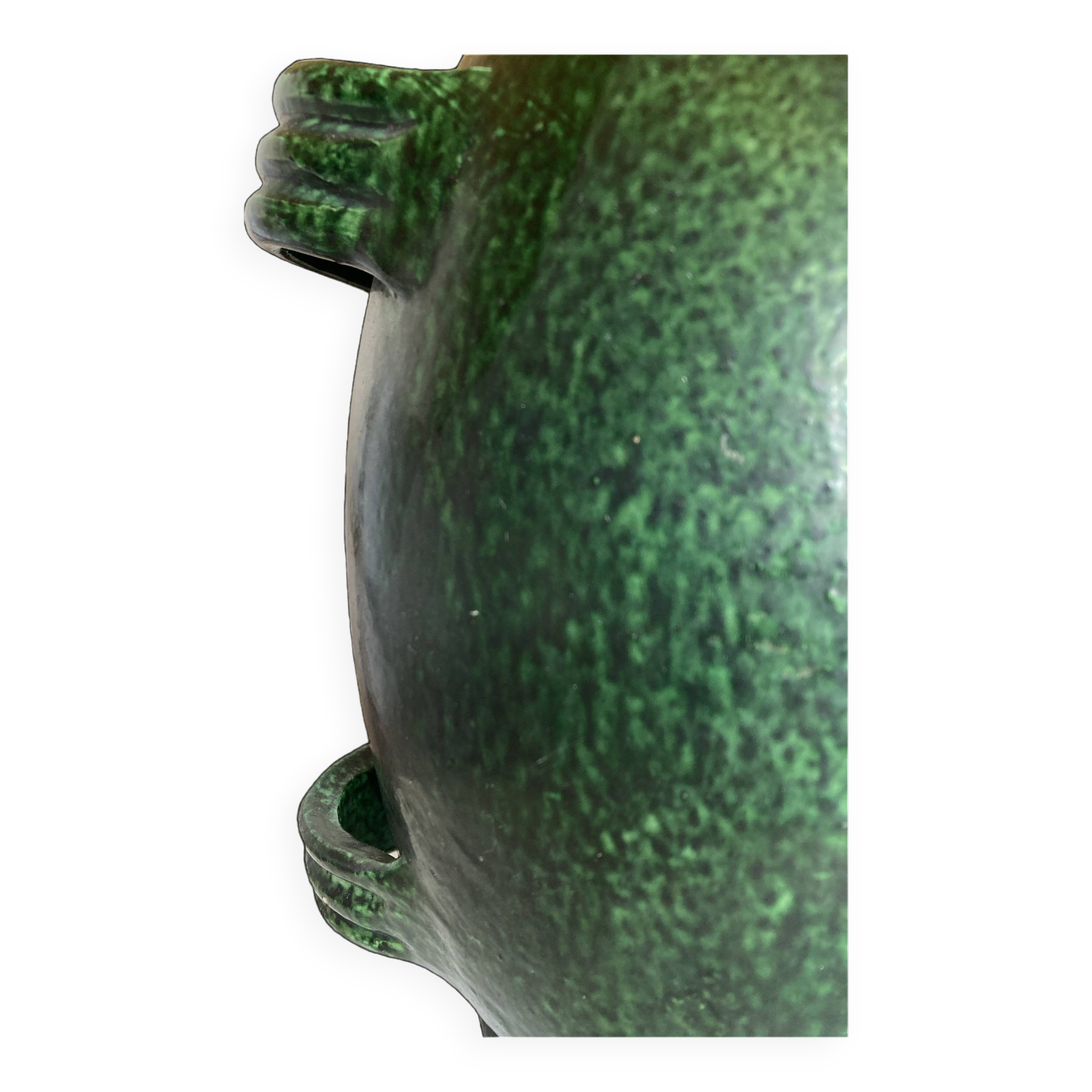 XXL green glazed terracotta lamp by Foucart Jourdan Vallauris 1960