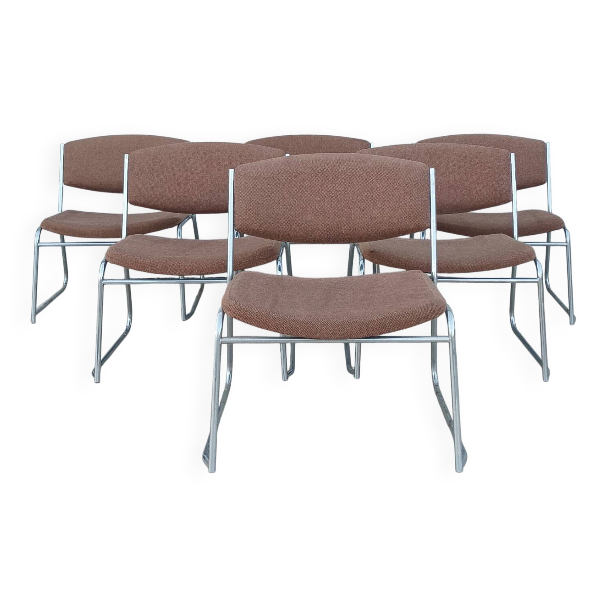 Set of 6 vintage low chrome metal chairs