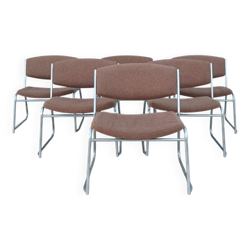 Set of 6 vintage low chrome metal chairs