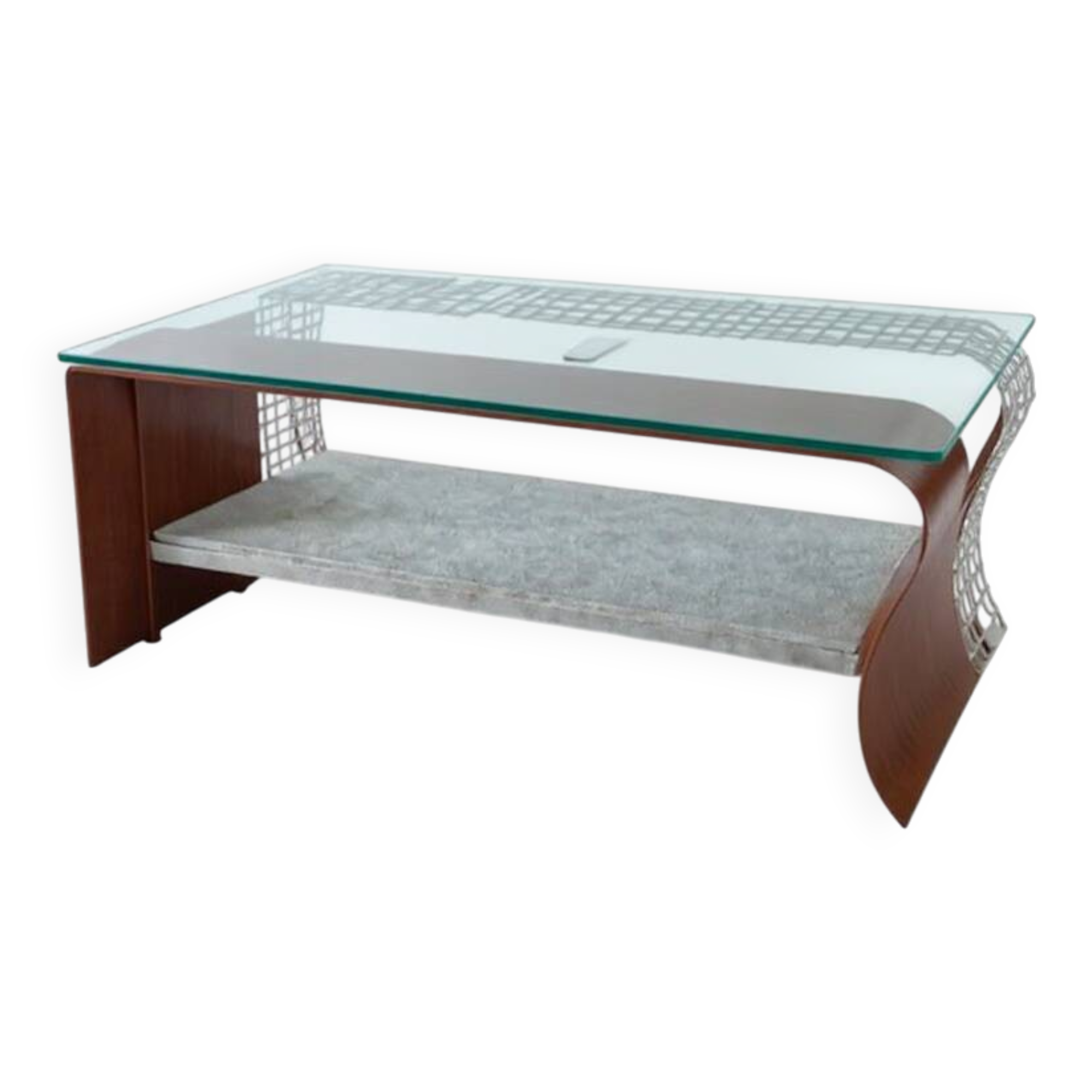 Metal coffee table with a glass top.