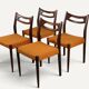 Set of 4 vintage teak and orange wool chairs – 1960s