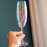 6 champagne flutes in iridescent glass