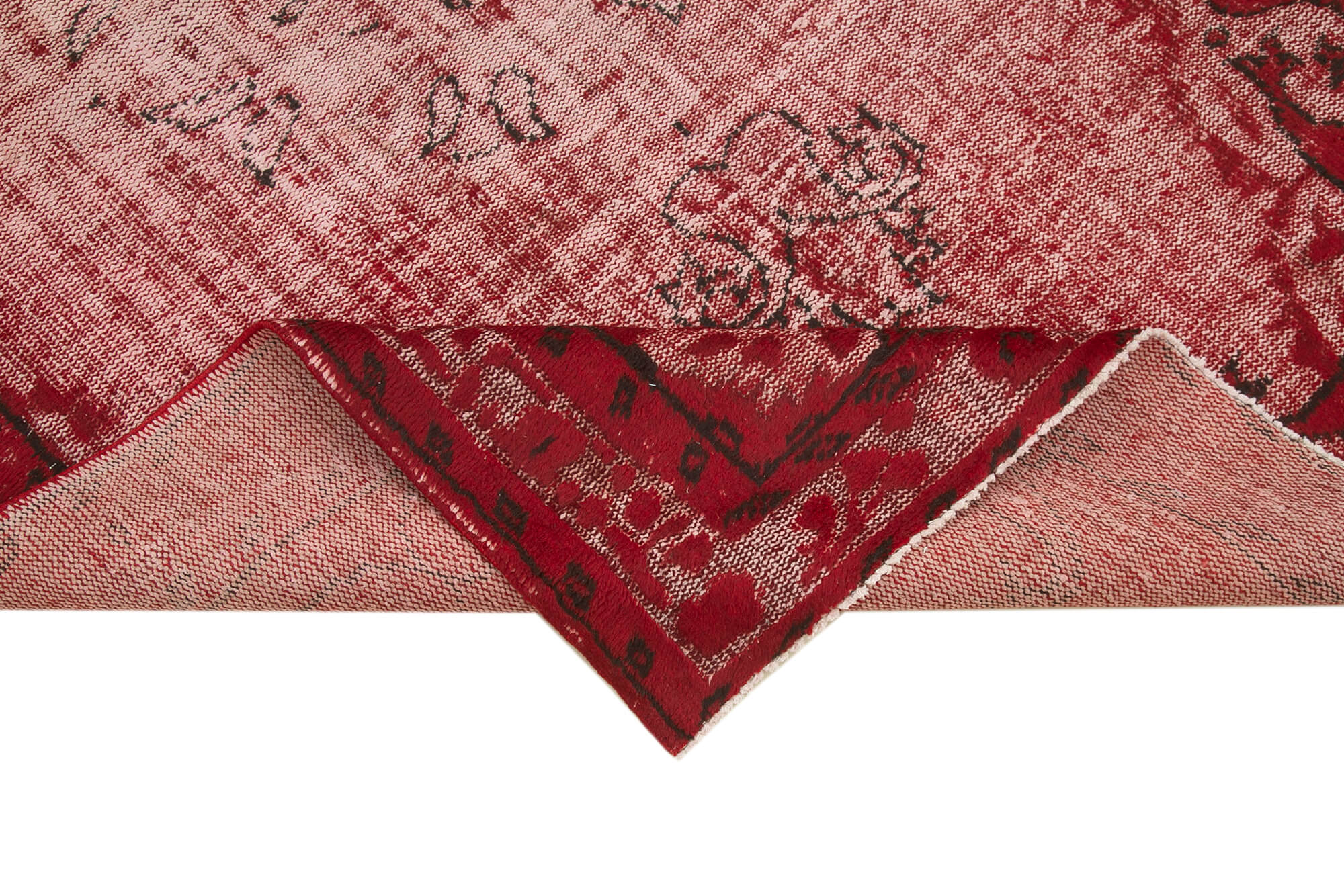 Hand-knotted hi-low pile oriental 1970s 170 cm x 261 cm red carpet