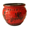Ceramic planter in red and black with relief, marked, vintage from the 1970s