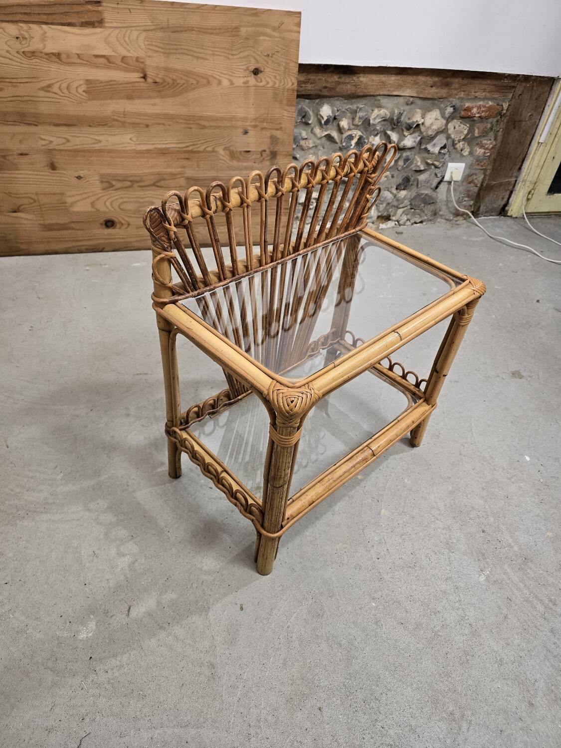 Rattan and glass side table 1960