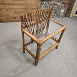 Table d'appoint en rotin et verre 1960