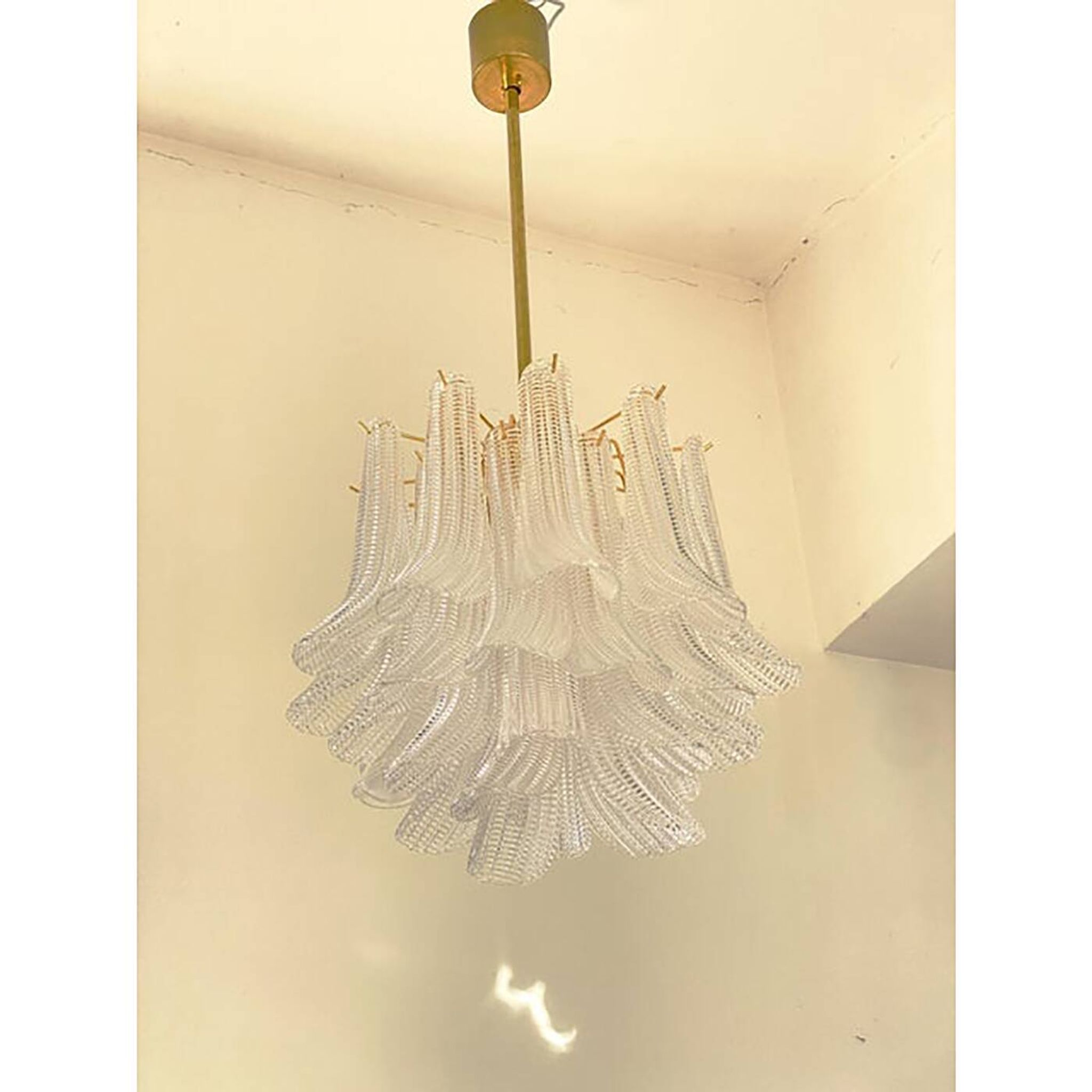 Contemporary Glass "Sella" Chandelier With Gold 24k Metal Fram