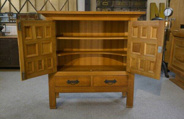 2-door, 2-drawer wardrobe in solid oak and wrought iron, rustic style, 1960s