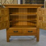 2-door, 2-drawer wardrobe in solid oak and wrought iron, rustic style, 1960s