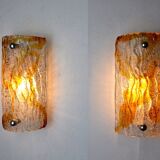 Pair of Murano Mazzega wall lamps, orange frosted glass, Italy, 1960